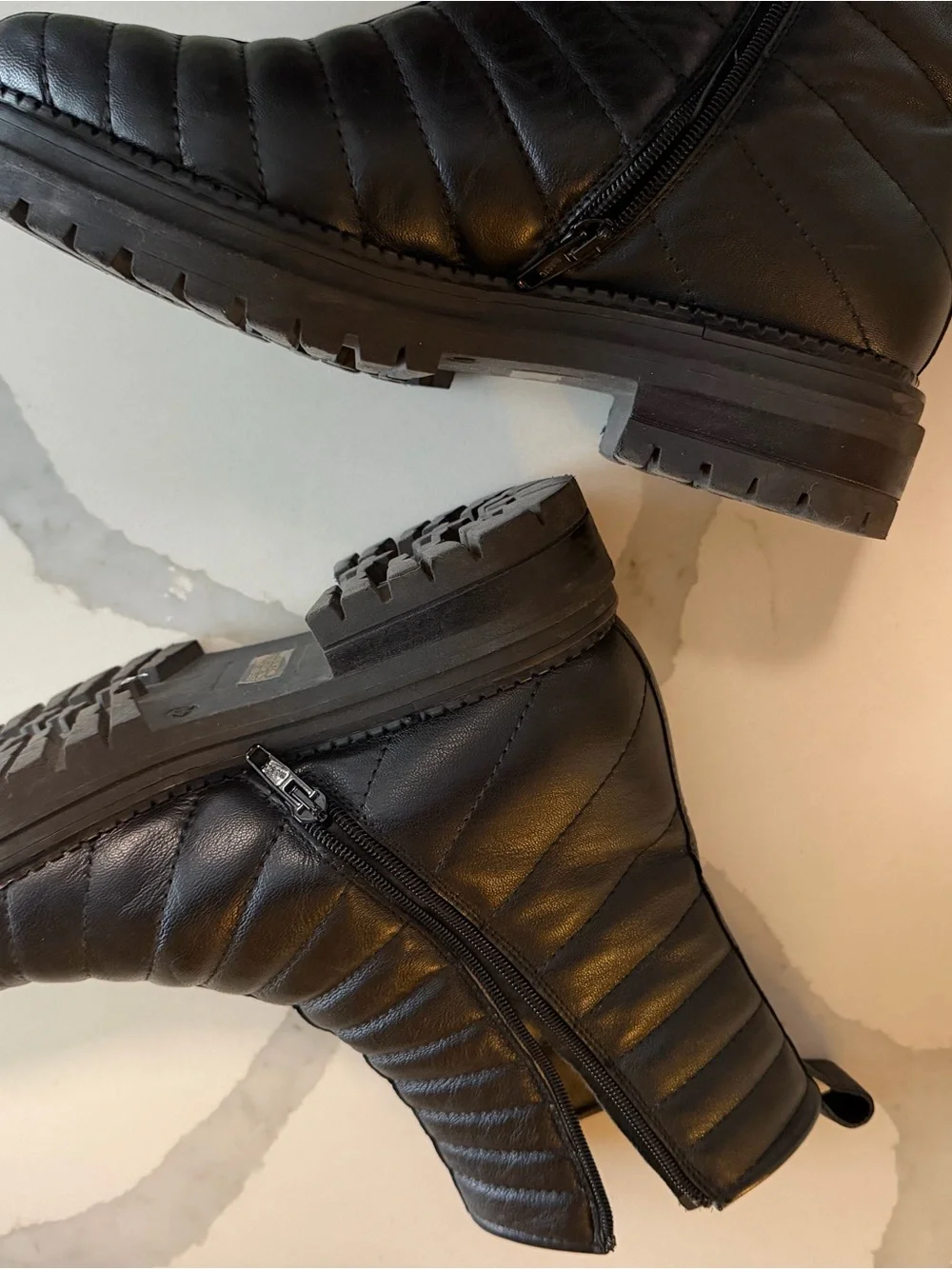 Quilted Black Sheepskin Made in Italy Bootie with Lug Sole